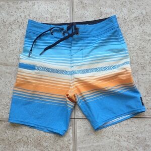 Blue and Orange Striped Board Shorts